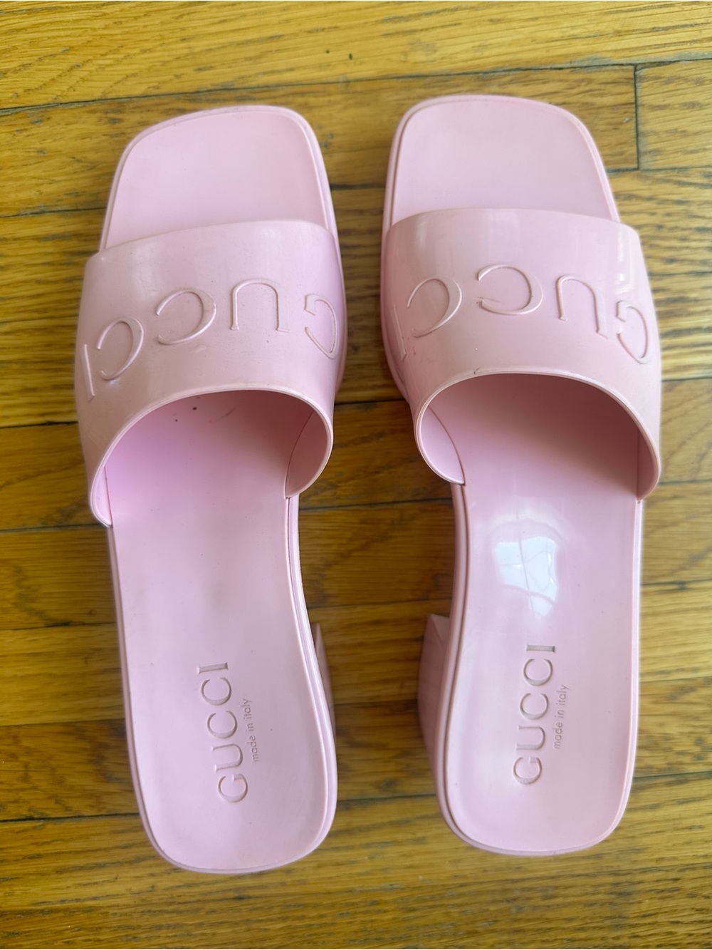 Gucci Light Pink Logo Slide Sandals